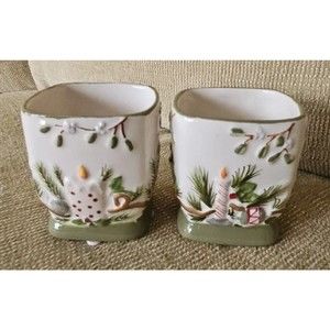 NEW (2) Yankee Candle Mistletoe Ceramic Square Christmas Votive Holders